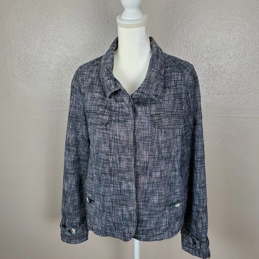 Joseph A. Women's Gray Plaid Linen Blend Jacket/Blazer L-XL
